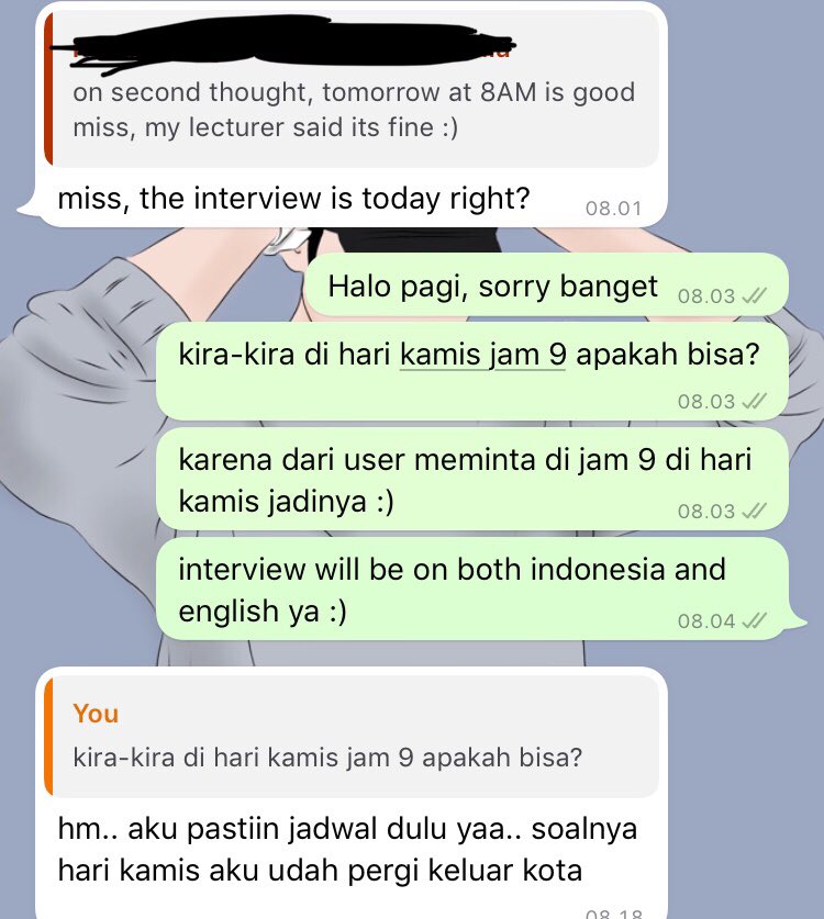 worksfess's tweet photo. Work!
1. Dia minta reschedule karena katanya ada kuliah, yaudah di reschedule. User udah OK.
Tiba” chat malem hari, bilang bisa.
2. Pagi’ chat tanya gini. Padahal sebelumnya sudah di info reschedule di hari dan jam-nya.

Balesannya🤸‍♀️ https://t.co/I0IQYqrRNn