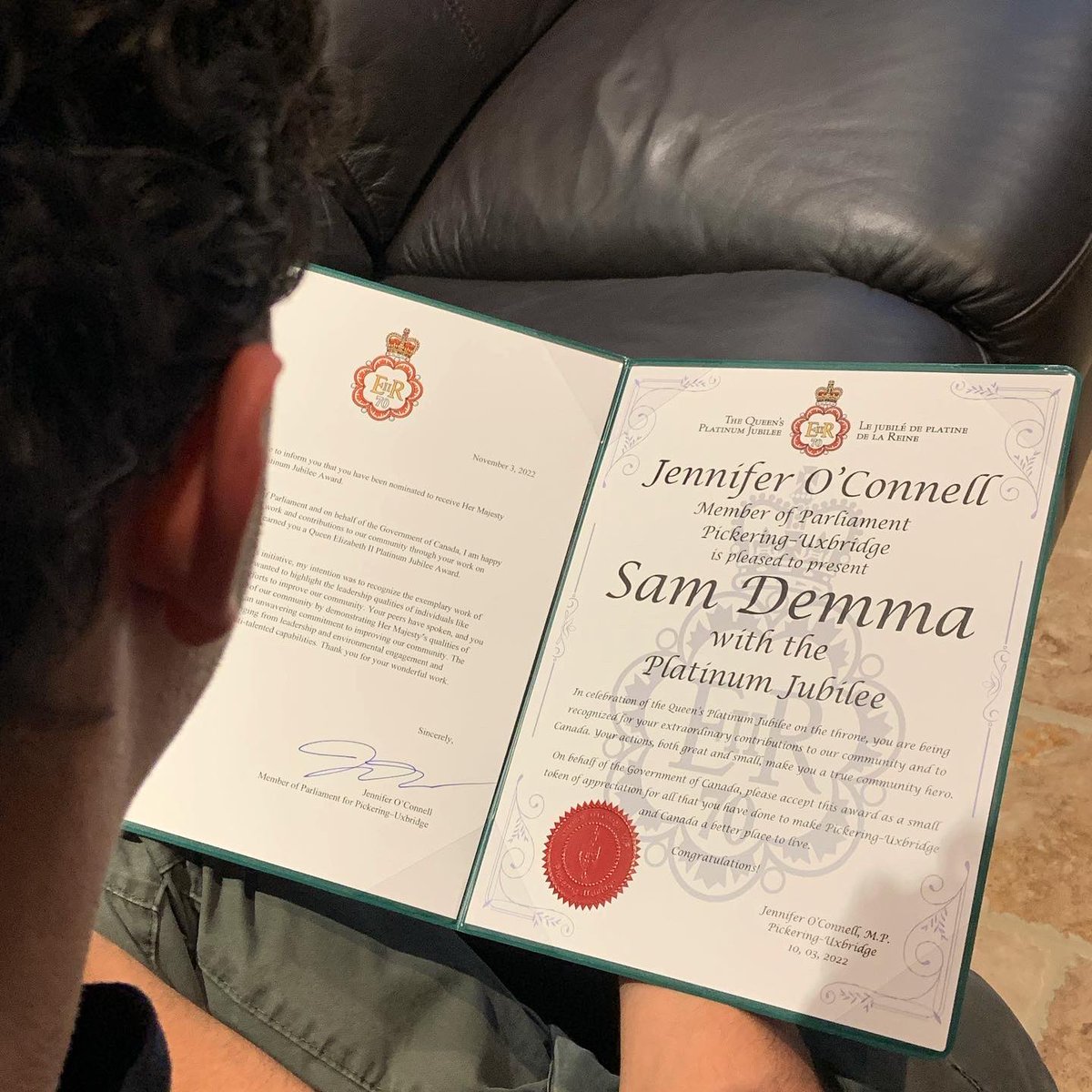 Sam_Demma's tweet photo. Honoured to be nominated for the Queen’s Platinum Jubilee Award. Thank you to the Government of Canada and for those who put my name forward. We’re just getting started!! I will continue to use my words and actions to make a difference. #EmptyYourBackpack #SmallConsistentActions https://t.co/Gdj6KqsKmF