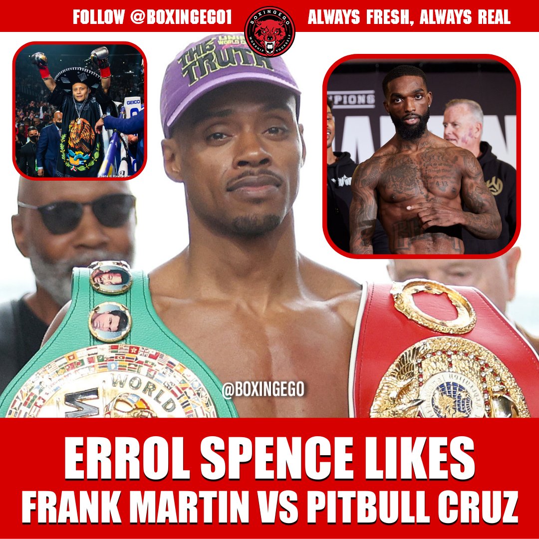 Boxingego's tweet photo. Errol likes the idea of his fighter Man Down Promotions' Frank Martin vs. Isaac "Pitbull" Cruz fighting. WHO YALL GOT WINNING? #frankmartin #errolspencerjr #mandownpromotions #isaaccruz #pitbull #boxingego https://t.co/t0NaeFtMwp