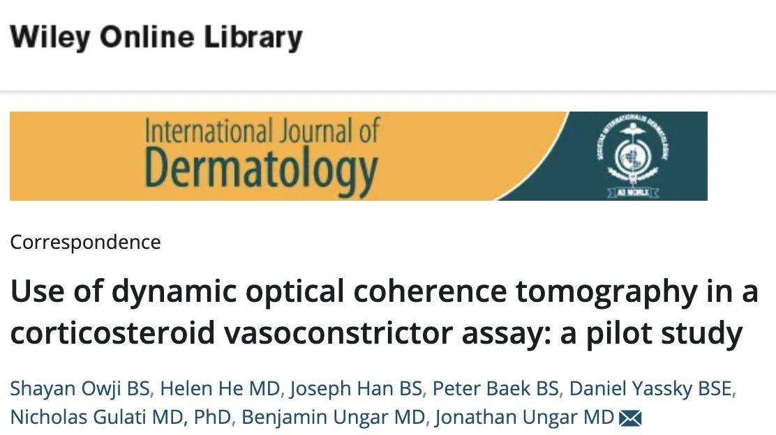 OwjiShayan's tweet photo. The vasoconstrictor assay is a useful technique for comparing potency/bioavailability of topical steroids. The catch? It depends on blanching &amp; often excludes SOC. We explore using D-OCT to directly measure vasoconstriction in all skin types. #dermtwitter
https://t.co/wF0HZkITfI https://t.co/P2kO0EJ0Qz