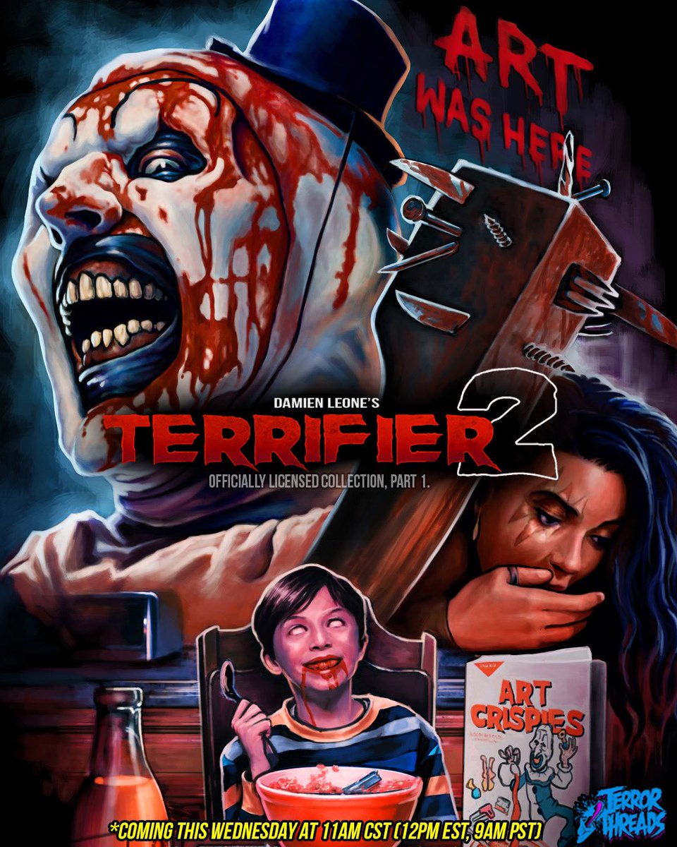 Terror_Threads's tweet photo. 👀Our officially licensed, Terrifier 2 collection (part 1) comes your way this Wednesday, December 21st! Preorder will start at 11am CST (12pm EST, 9am PST) and will go through Sunday, Dec. 25th at midnight. Please note that this is the ONLY time to guarantee your purchase! 🤡🔪 https://t.co/Yme16JXnWP