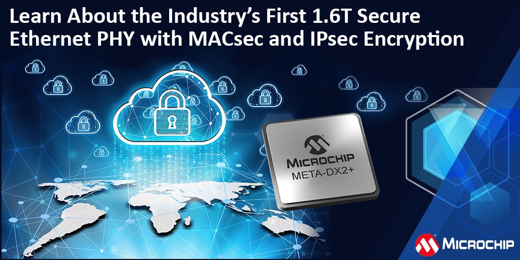 MicrochipTech's tweet photo. Encryption is increasingly needed on all traffic leaving data centers. META-DX2+ enables MACsec or IPsec encryption at full line rate, enabling packet processors to offload the encryption task and provide end-to-end security: https://t.co/Vw4b7Wj2D5. #Encryption #MACsec #IPsec https://t.co/argnlHJni1