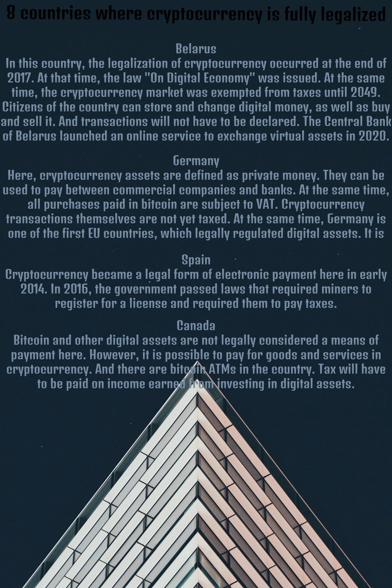 GeneParto's tweet photo. 🪙8 Countries where cryptocurrency  is fully legalized ✅✅
🇧🇾🇩🇪🇪🇸🇨🇦🇺🇸🇨🇭🇳🇴🇲🇹

#cryptocurrency #CryptoNews #NFT #legalized https://t.co/wzrMqsIA8R