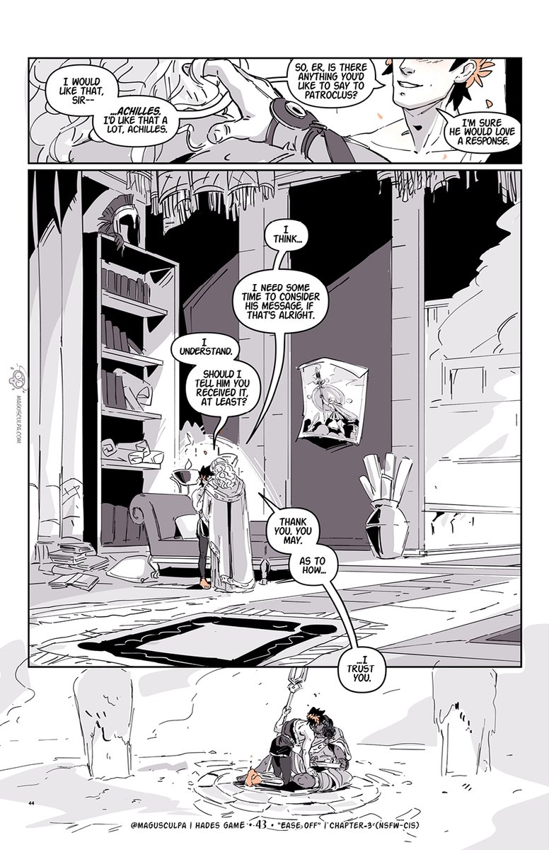 🍂 Ease Off: Chapter 3 (12/12) 
the numbering on this chapter got weird, but all the pages are here 💀 sorry!!
anyway, mid-comic shoutout to <a href="/the__pleiades/">Becca</a> &amp; @stygiusfic, VIBs (Very Important Betas/editors) 🙏✨ thank u for ur help &amp; friendship 💜