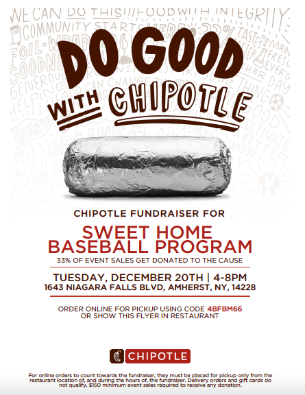 Sweet Home Alumni (@oshaa8617) on Twitter photo Please consider coming out to Chipotle on Niagara Falls Blvd on Tuesday, December 20 between 4-8pm to support our Sweet Home Baseball program! Show this flyer to help our students and enjoy some great food! <a href="/SweetHomeCSD/">Sweet Home Central School District</a> <a href="/SHEAUnion/">SweetHomeEducAssoc</a> <a href="/SHSCentral/">SH Sports Central</a> <a href="/PrincipalSHHS/">SHHS</a> Please consider coming out to Chipotle on Niagara Falls Blvd on Tuesday, December 20 between 4-8pm to support our Sweet Home Baseball program! Show this flyer to help our students and enjoy some great food! <a href="/SweetHomeCSD/">Sweet Home Central School District</a> <a href="/SHEAUnion/">SweetHomeEducAssoc</a> <a href="/SHSCentral/">SH Sports Central</a> <a href="/PrincipalSHHS/">SHHS</a>