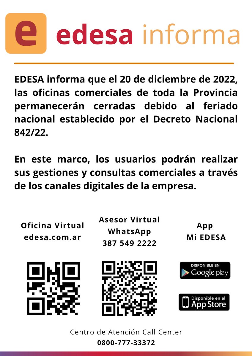 ⚠️ Información importante por el feriado nacional decretado por Nación.
