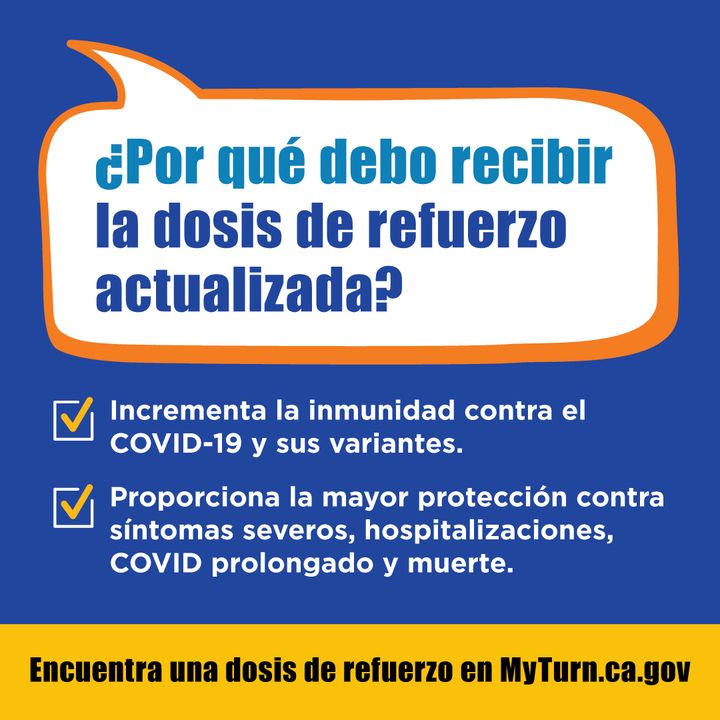 SBCountyHealth's tweet photo. La dosis de refuerzo actualizada contra el COVID-19 te brinda la mayor protección hasta el momento y se recomienda para cualquier persona de 5 años o más que haya completado su serie original de vacunas.  Programe una cita, visita https://t.co/4ICUkLpVSB. https://t.co/oT1acC8l04