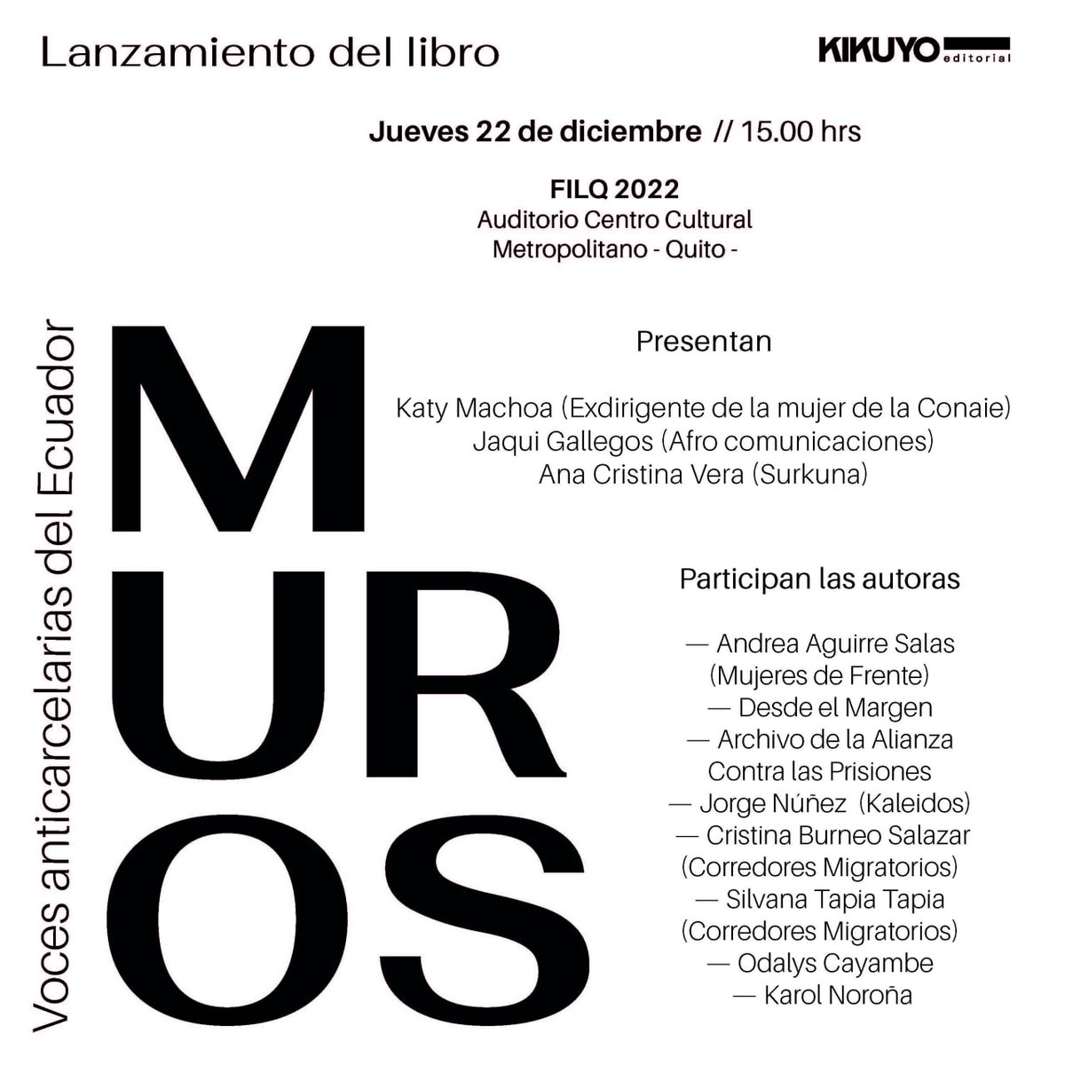 ¿Rol del estado en el problema carcelario y de seguridad? ¡Discutamos en la <a href="/FIL_QUITO/">Feria Internacional del Libro de Quito</a> desde movimientos sociales y organizaciones! <a href="/KatyMachoa/">Katy Machoa</a> <a href="/JaquiGallegos1/">Jaqui Gallegos</a> <a href="/AnaCrisVera/">AnaCristinaVeraSanchez</a> <a href="/CorredoresMigra/">CorredoresMigratorios</a> <a href="/KaleidosEc/">Kaleidos</a> <a href="/MujeresdFrente/">Mujeres de Frente</a> #VivirLibre <a href="/desdeelmargen_1/">Desde el Margen</a> <a href="/KarolNorona/">Karol E. Noroña</a> <a href="/EditorialKikuyo/">Kikuyo Editorial</a>