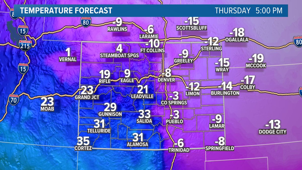 BianchiWeather's tweet photo. Realistic Denver forecast for Wednesday:

3pm: 50°
6pm: 20°
9pm: 0°
Midnight: -10°

#9wx #COwx https://t.co/tfHFy44jv3