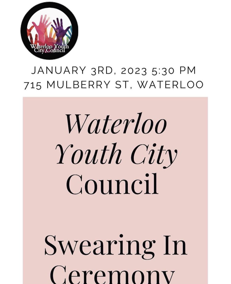 join us for our swearing in ceremony for all WYCC members! this event is taking place in downtown Waterloo! hope to see you all there!