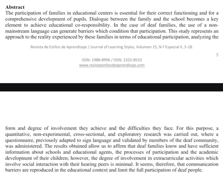 Have you ever wondered...🤔how deaf parents who use sign languages can participate in their children's schools?Answer: <a href="/EstilosRevista/">Revista de Estilos de Aprendizaje</a>, article written in Spanish with Noelia González👇🏽
revistaestilosdeaprendizaje.com/article/view/4…
 <a href="/crathmann/">Christian Rathmann</a> <a href="/RoniceQ/">Ronice Quadros</a> <a href="/leesonl/">Prof Lorraine Leeson, PhD</a> <a href="/JeminaNapier/">Prof Jemina Napier, PhD, FAHA, FAcSS, FASLI</a> <a href="/EUD_Brussels/">European Union of the Deaf</a> <a href="/WFDeaf_org/">World Federation of the Deaf</a>