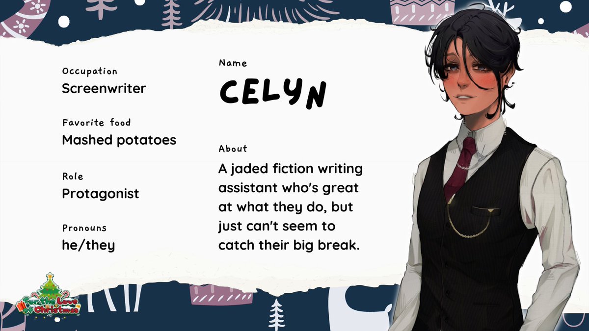 WisteriaRealms's tweet photo. It's Day 6 of our #12DaysOfChristmas event—and we've got a bio of the protagonist of #FTLCVN: Celyn! #visualnovel #boyslove #gamedev https://t.co/WZJZpYjX7M