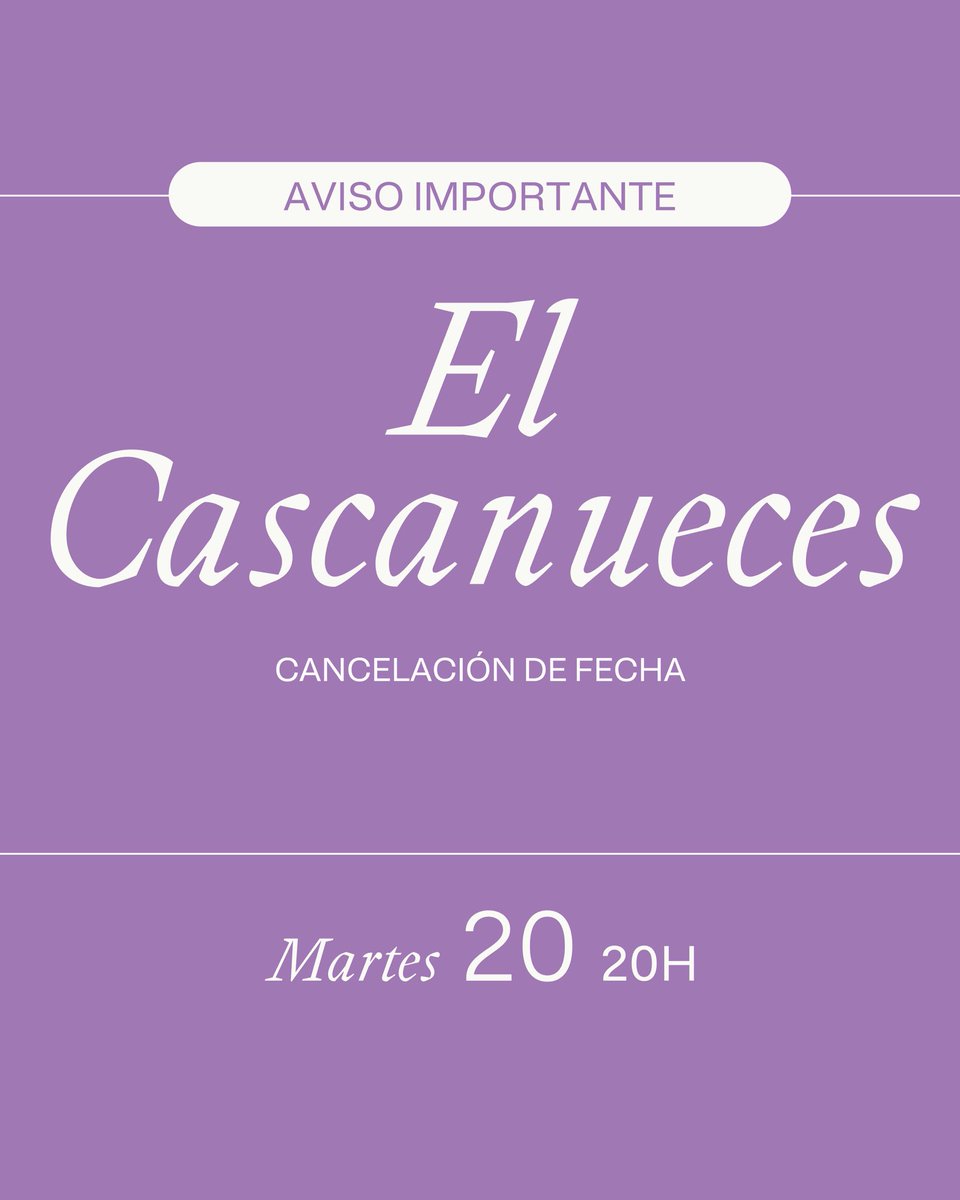 El Teatro Colón informa que la función de El cascanueces del martes 20 de diciembre a las 20 horas fue cancelada.