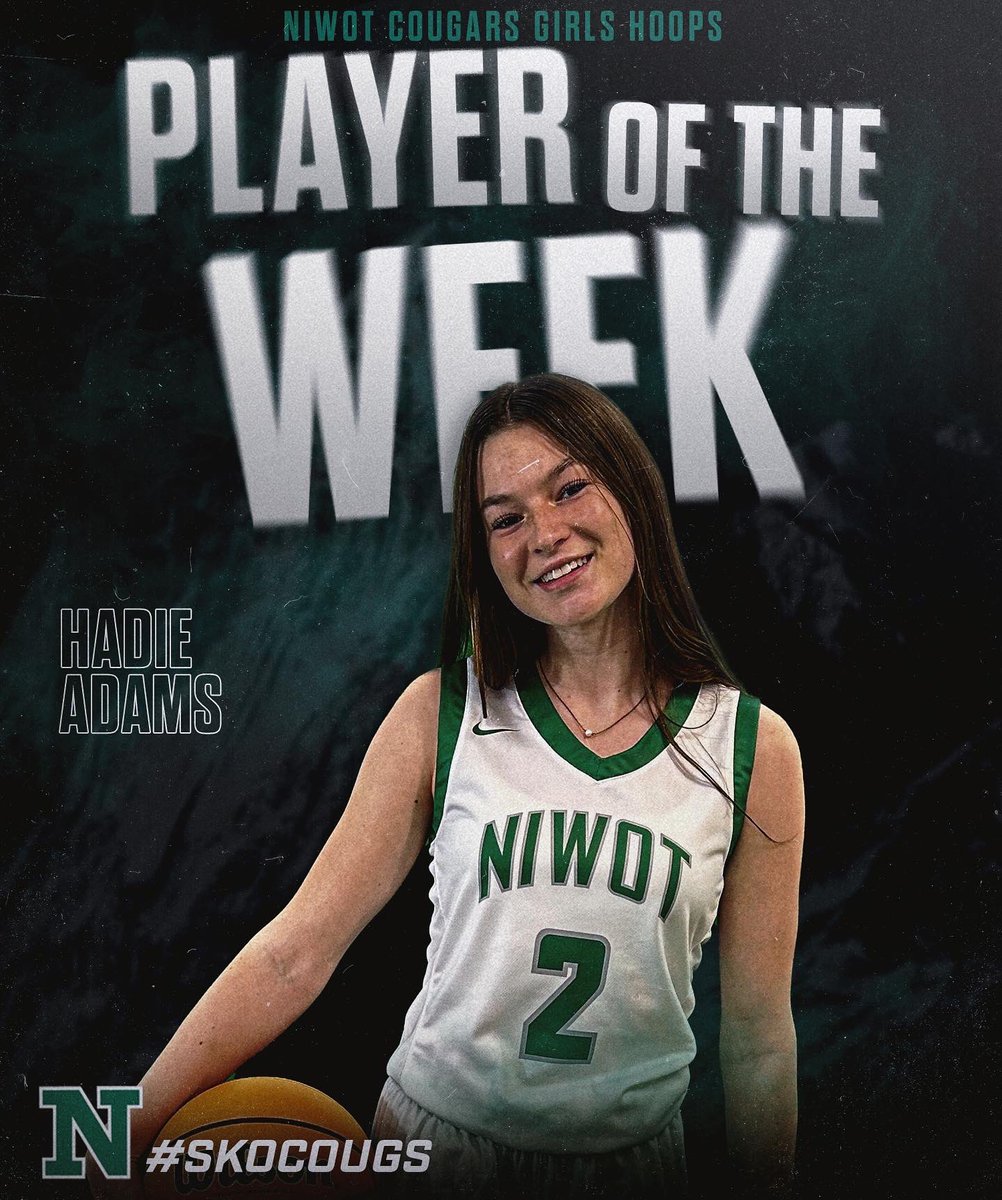 NiwotGBB's tweet photo. Players of the week. Week of 12/12 
Varsity: Hadie Adams 
JV: Brynn Schlarb 
Hadie and Brynn showed an offense threat this week and helped put their teams in competitive games. Great work you two! #skocougs #girlsbasketball #playeroftheweek https://t.co/wbXD63hmly