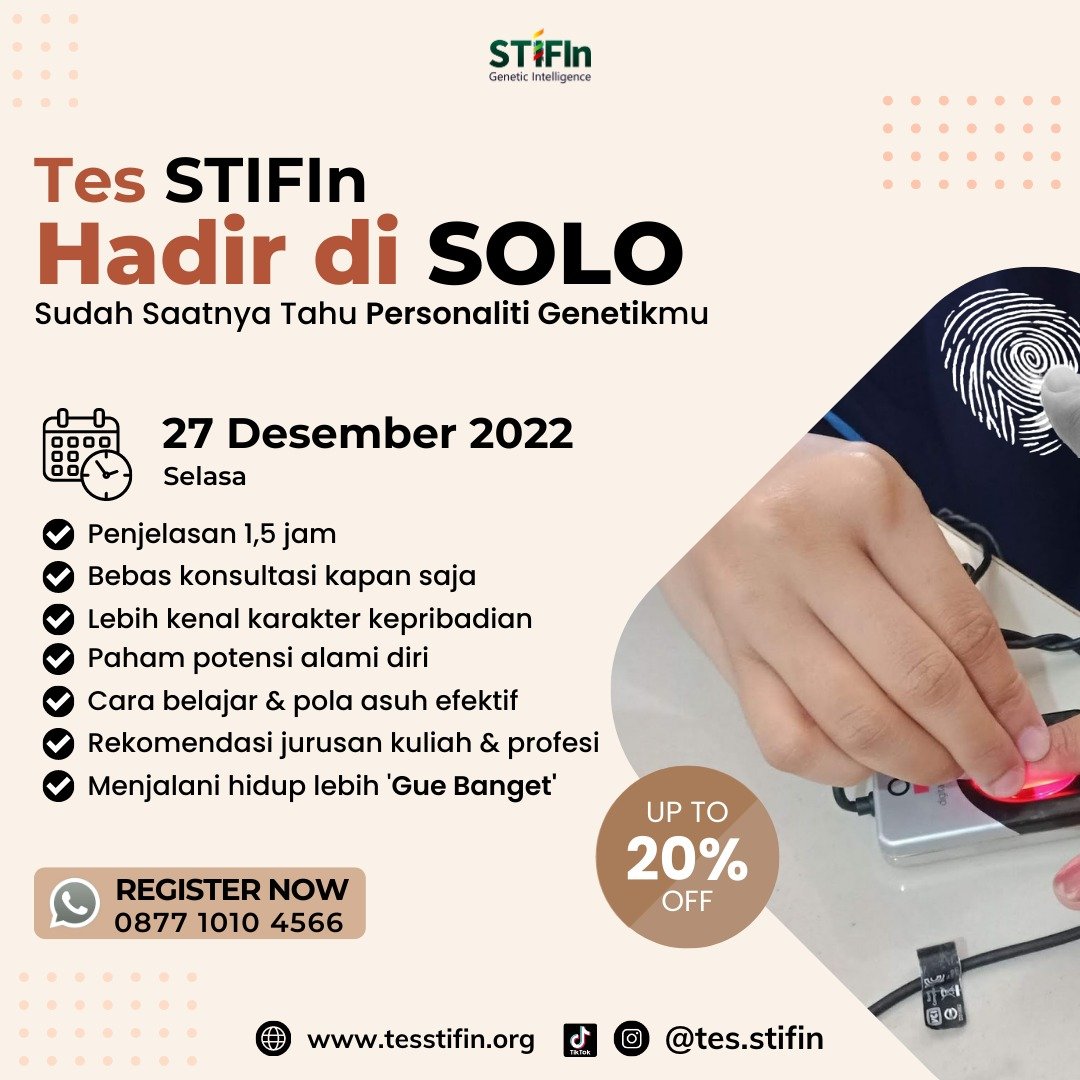 TesSTIFIn_org's tweet image. Halo SOLO, sudah saatnya ketahui personaliti genetikmu.

Info : 0877 1010 4566 (WA)

#TesSTIFIn #STIFIn #STIFInSolo #tesstifinsolo #Solo #Surakarta
