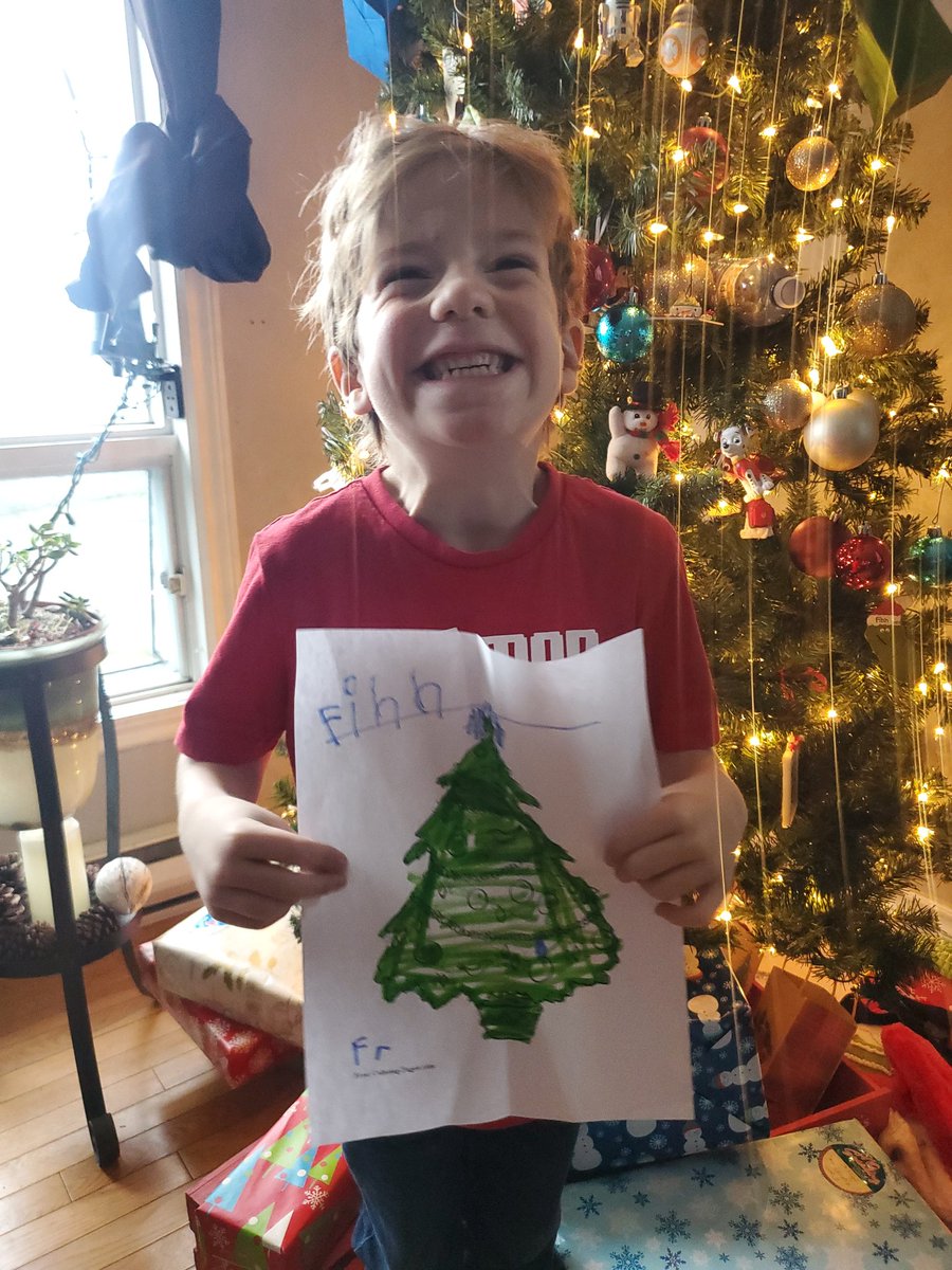 GingerKait's tweet photo. This little guy is excited to go and meet @WoodyXmasTree tomorrow! He drew a picture for him. https://t.co/prdogrW5kJ