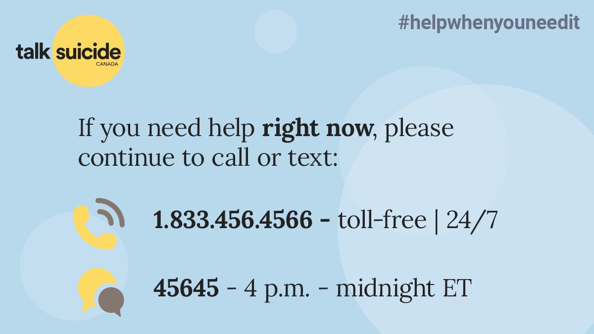 Canada will be getting a three-digit number for suicide prevention in 2023.

Remember, if you need help right now, you can call us any time - 1.833.456.4566.