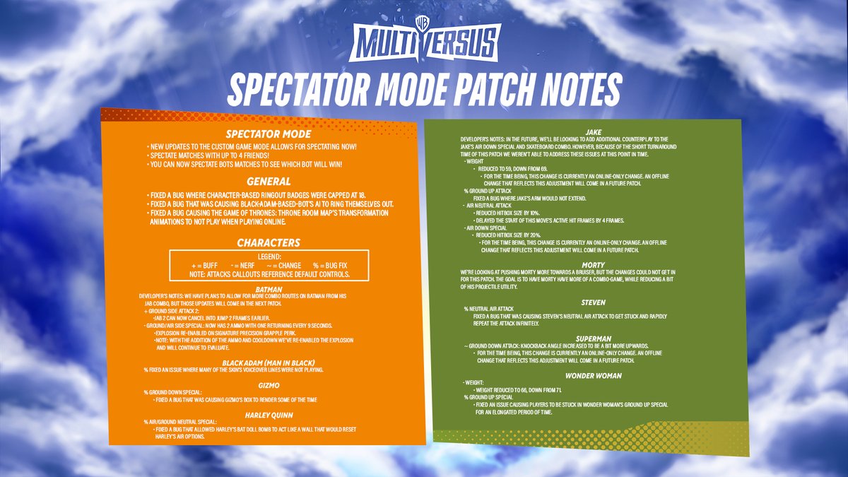 multiversus's tweet image. Patch Notes! Get your Patch Notes here! 🗞️🗞️ #MultiVersus
