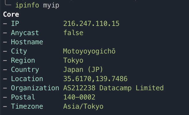vikingmute's tweet photo. 给大家推荐一个命令行获取 IP 信息的工具：
https://t.co/8rIFcwlNJi
有时候想知道当前命令行是否挂了代理，就非常实用。这款工具是非常大的 IP 服务公司 ipinfo 开源的命令行工具，信息详尽，功能强大。
可以配合两个 alias 开关代理，非常方便。 https://t.co/V6lUls5zgT