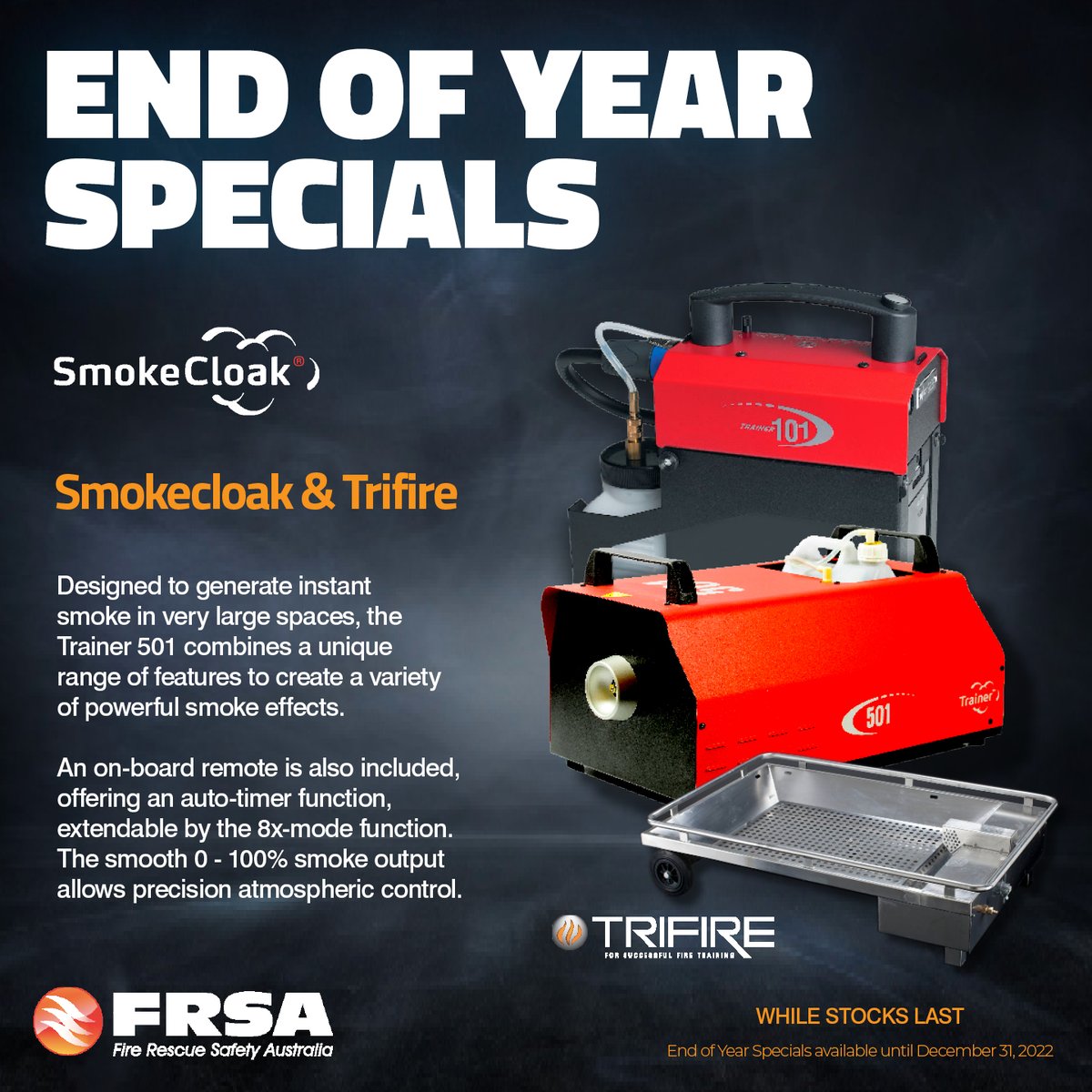 FRSA (@frsafirerescue) on Twitter photo END OF YEAR SPECIALS
Smokecloak & Trifire
Contact #FRSA for more details
1300 4 RESCUE
enquire@frsa.com.au
#smokecloak #trifire #firetraining #smoketraining #firefighting END OF YEAR SPECIALS
Smokecloak & Trifire
Contact #FRSA for more details
1300 4 RESCUE
enquire@frsa.com.au
#smokecloak #trifire #firetraining #smoketraining #firefighting