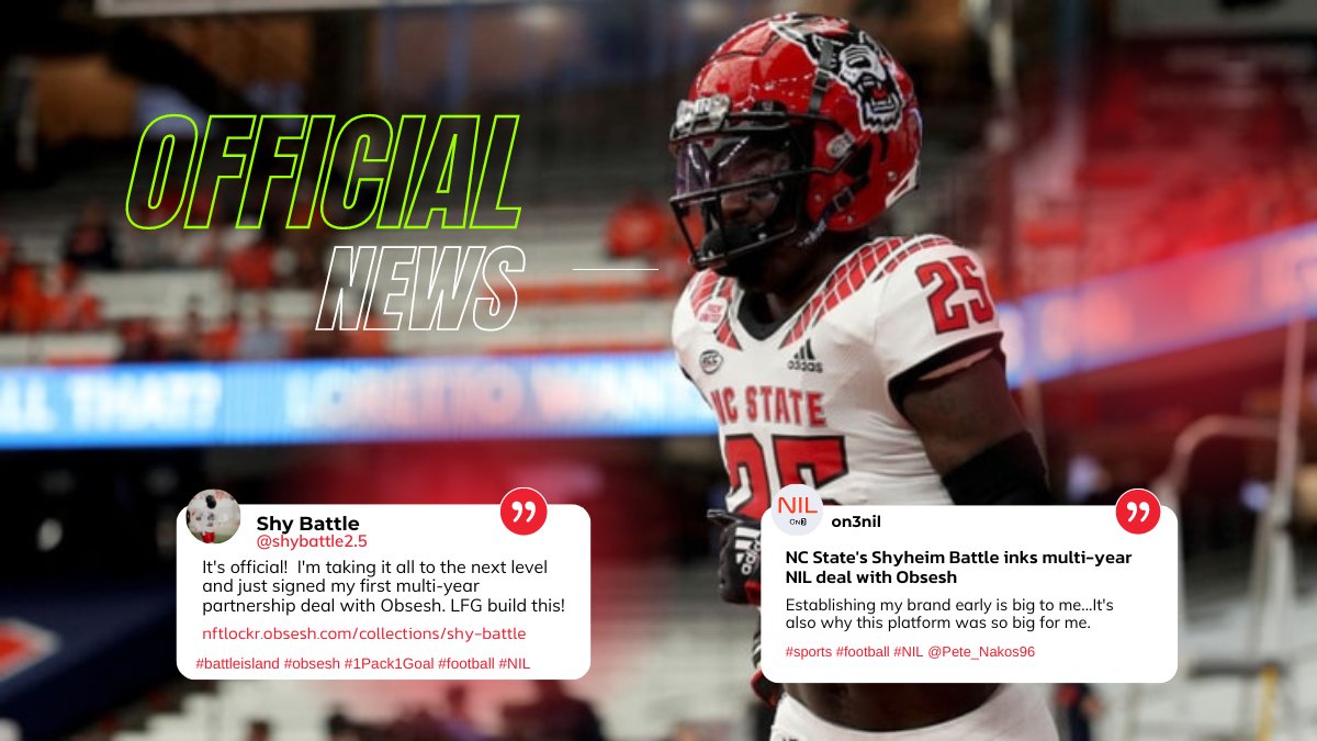 ObseshNation's tweet photo. BREAKING TODAY: NC State cornerback Shyheim Battle has joined Obsesh, marking the first multi-year NIL equity deal in NCSU football and school history. We are stoked !
#obsesh #NIL #on3 #battleisland #ncstate #football https://t.co/kmm329tMYi