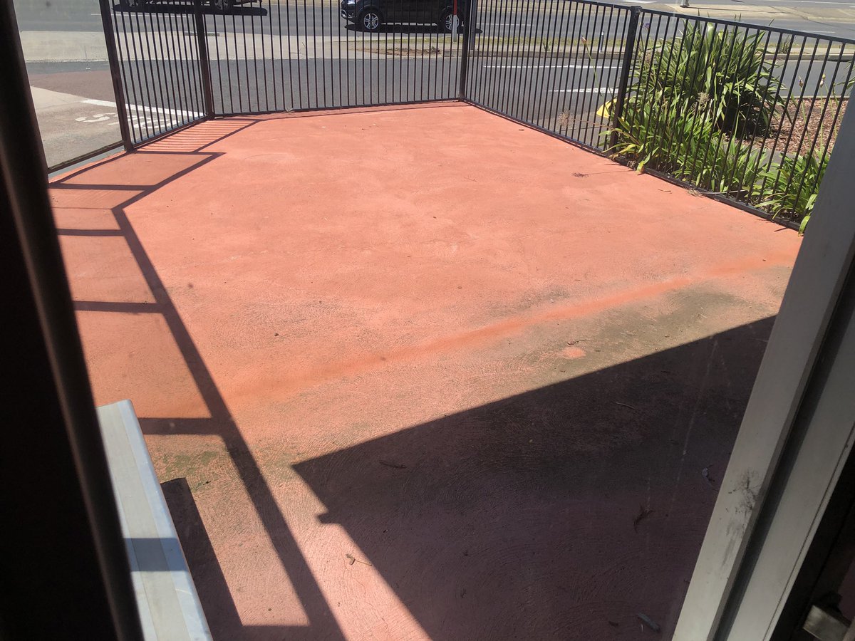DavidRafferton's tweet photo. Hey kids, enjoy this 3mt square of concrete we call a playground. Remember, no running! Now get out there and… er… stand still. - Sunbury Red Rooster #HaveFunKids https://t.co/8KxaNe1EnO