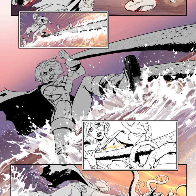 These are some crops of my inks from Nahiri: The Lithomancer. I have a lot of fun drawing this one shot ❤️ 