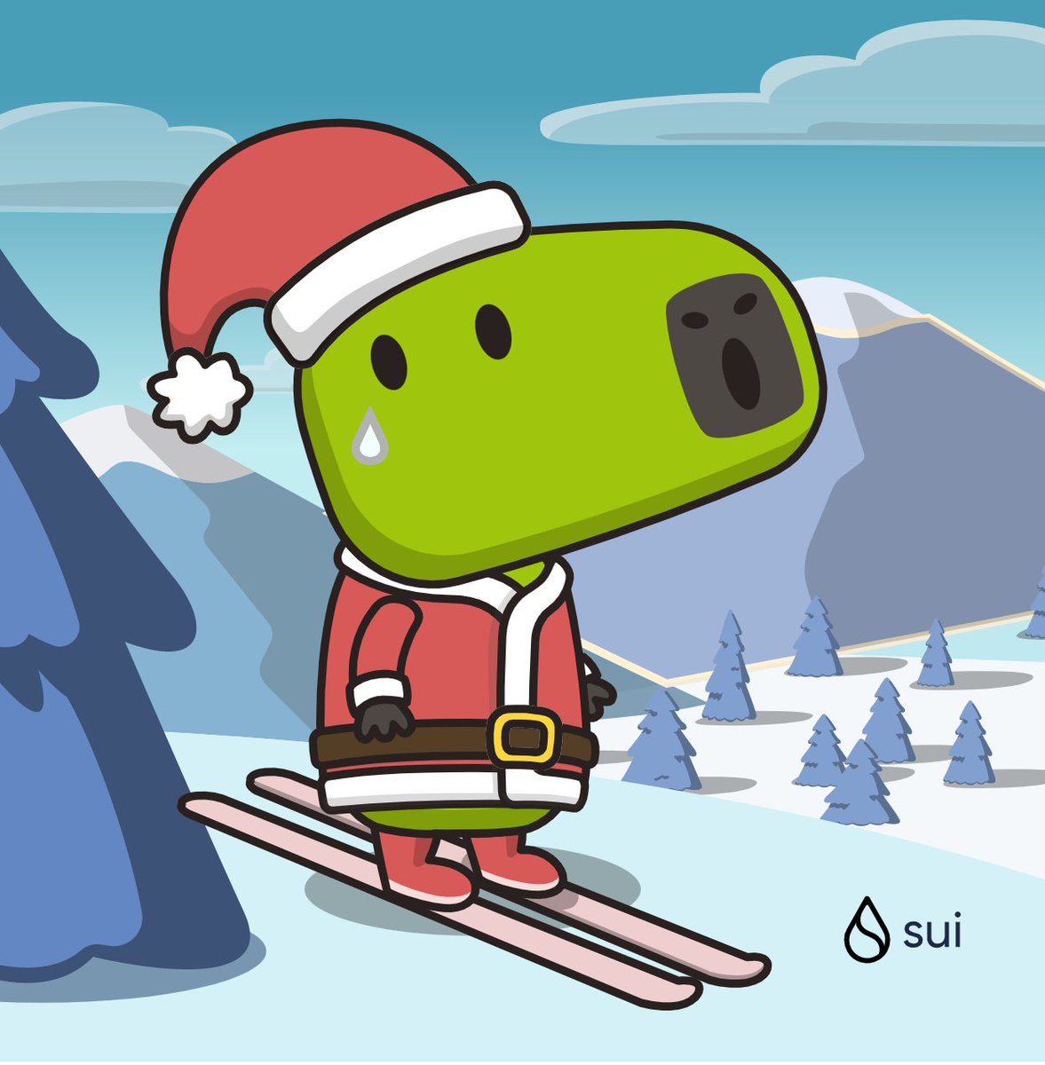 This is the story from Pam: Pam envies people who can ski. She dare not try to practice because she is timid. One day, when the person she likes was dancing in the snow with other girls, Pam was very upset. She decided not to be afraid and tried bravely.#CapyHolidays