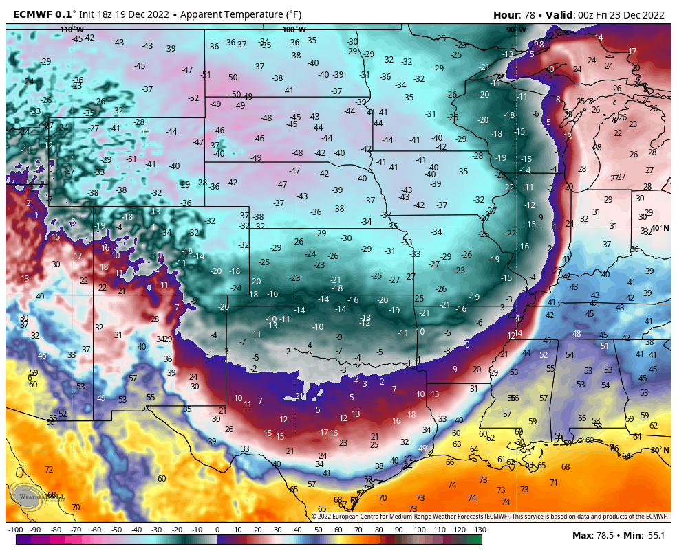 BrianBledsoe's tweet photo. Forecast wind chills for Wed. 6PM, Thu. 6AM, Thu. 6PM, and Fri. 6AM...#cowx #kswx #newx #okwx #txwx #phwx https://t.co/xksJIQGKud