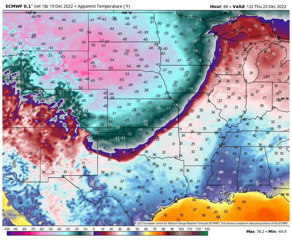 BrianBledsoe's tweet photo. Forecast wind chills for Wed. 6PM, Thu. 6AM, Thu. 6PM, and Fri. 6AM...#cowx #kswx #newx #okwx #txwx #phwx https://t.co/xksJIQGKud