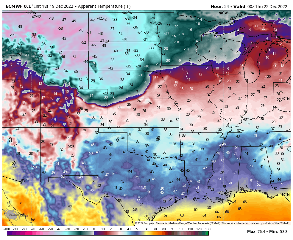 BrianBledsoe's tweet photo. Forecast wind chills for Wed. 6PM, Thu. 6AM, Thu. 6PM, and Fri. 6AM...#cowx #kswx #newx #okwx #txwx #phwx https://t.co/xksJIQGKud