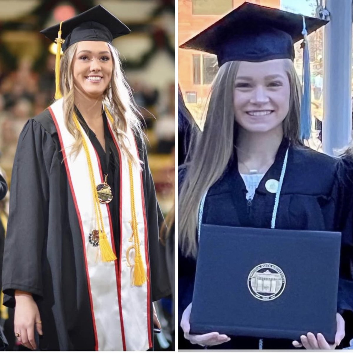 ESUCheer's tweet photo. Congratulations to Trinity and Alyssa, two of our ESU Cheer Squad members who graduated this past Saturday! We are so proud of you! #stingersup🐝 https://t.co/LRN7KqbkUD