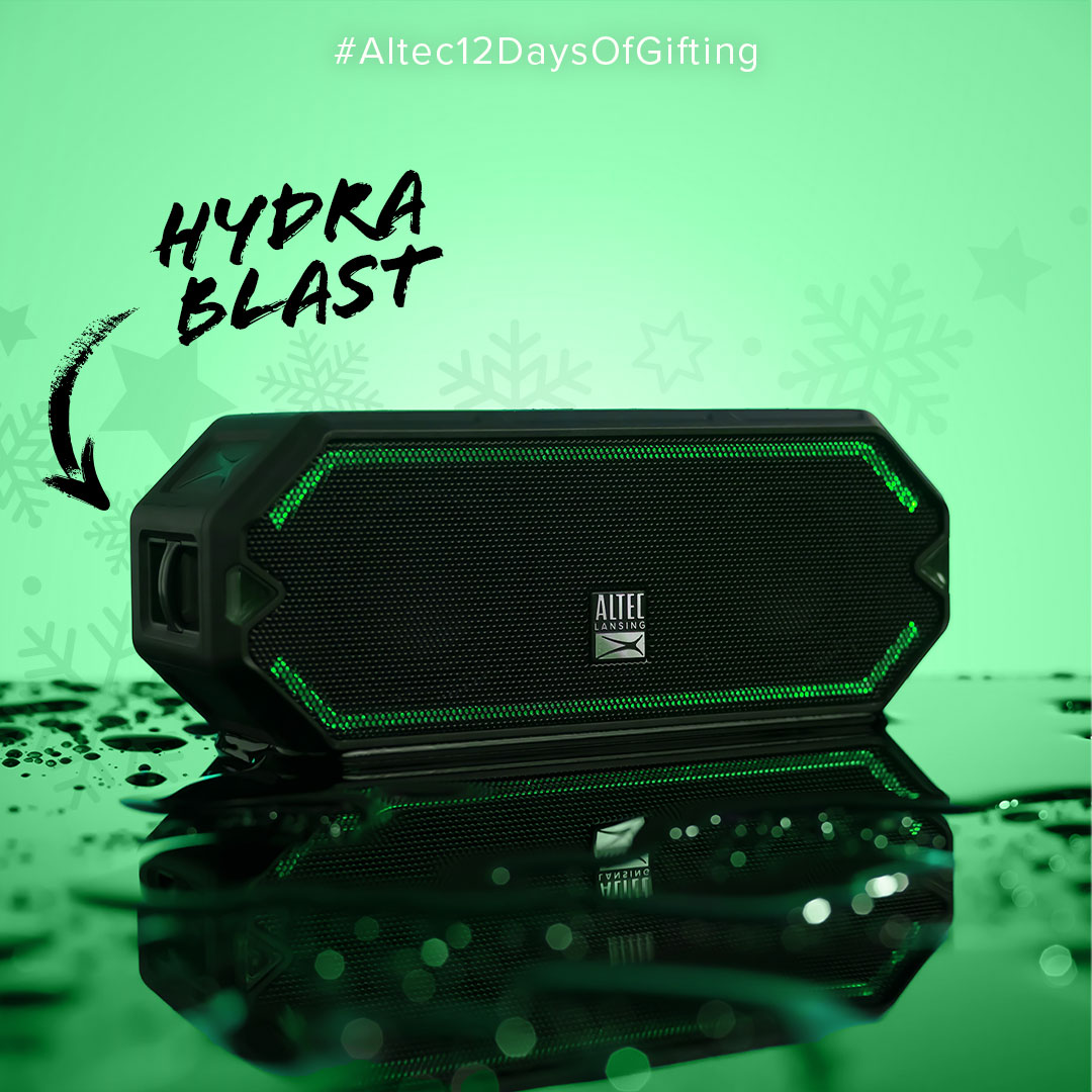 AltecLansing's tweet photo. Just Listen to the sounds of the season with the #HydraBlast now on sale at various retailers 🎶 #Altec12DaysOfGifting https://t.co/qIrFYh1SL1