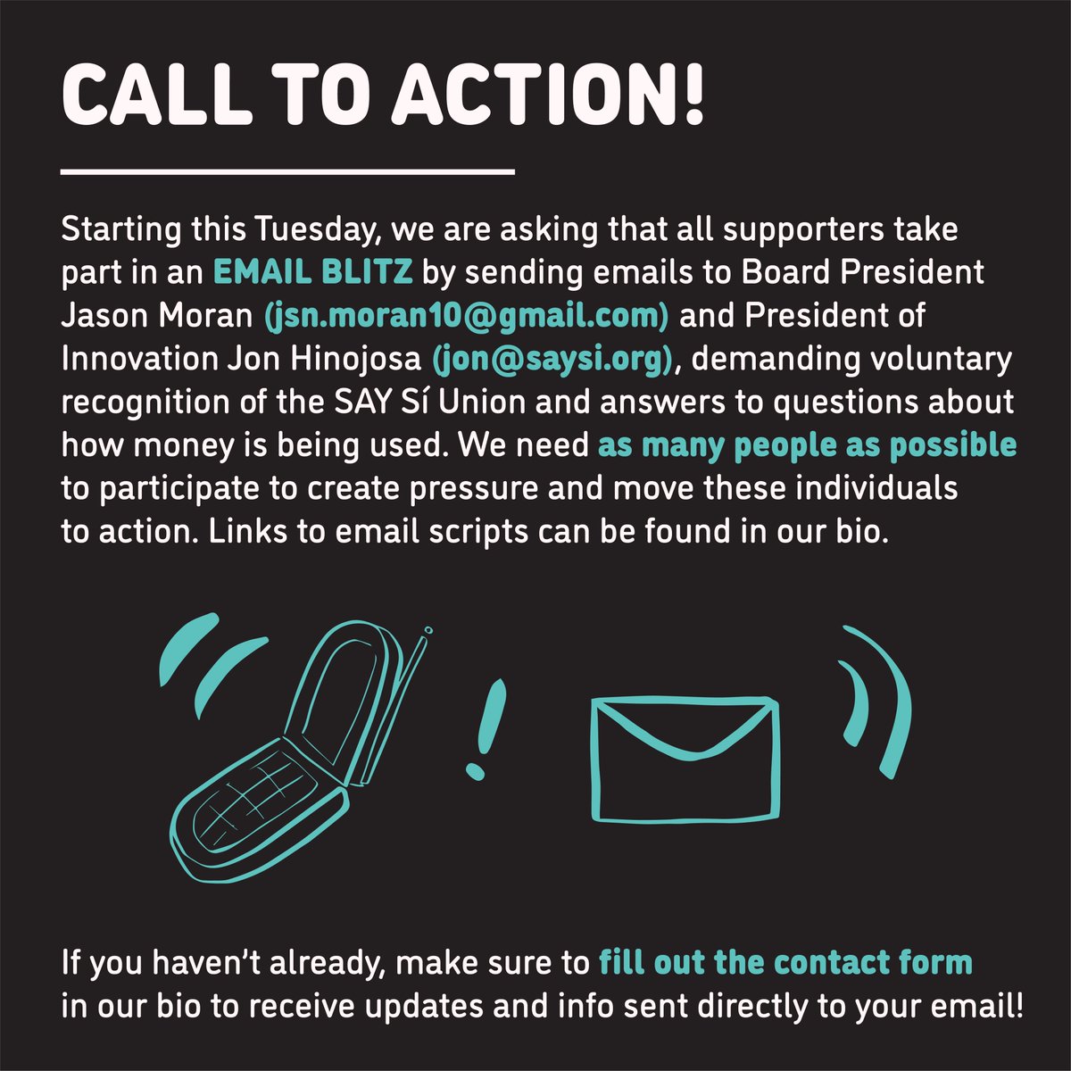 Hear ye hear ye! 📣

From tomorrow to Thursday, we are asking our supporters take part in phone + email blitz campaigns. If everyone sent even 1 email a day, the volume would be hard to ignore.

Access them here: bit.ly/union-scripts

(1/2)