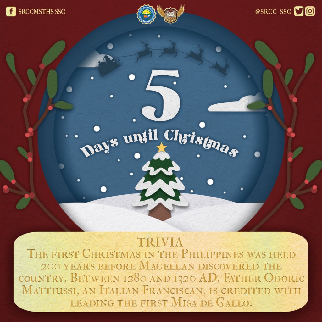 srcc_sslg's tweet photo. 𝟓 𝐝𝐚𝐲𝐬 𝐮𝐧𝐭𝐢𝐥 𝐜𝐡𝐫𝐢𝐬𝐭𝐦𝐚𝐬! 🎄✨

Christmas is getting closer! 😱 Here’s a little trivia to read as you get by waiting for the big day! 🥰

#Happy_New_Year_2023
#SRCCMSTHS_SSG https://t.co/XmdmRRQJIR