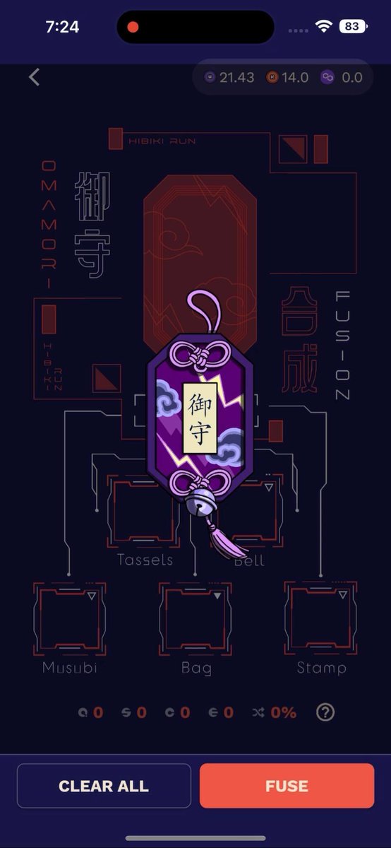 YTSQRDAILY's tweet photo. Hibiki Run
My first time to do Omamori Fusion.
It boosted my stats, I can do 13 Gacha Raffles Daily.
But it has 7 days lifespan, hopefully I can fuse another Omamori.
@HibikiRunTeam
#NFTs #NFT #Fitness #Music #M2E #L2E #NFTCommunity #HibikiFam #Move2Earn #Listen2Earn #testapp https://t.co/evGuurWJvw