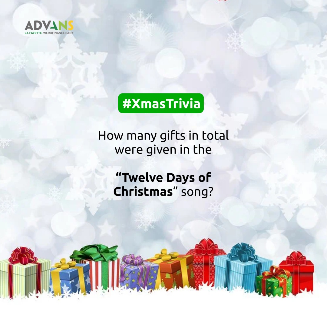 💃💃Xmas is here again and we come bearing 🎁🎁

🔥Comment the right answer
🔥Use hashtag #twelvedaysofchristmas 
🔥Win a gift from us.

#AdvansNigeria #XMAS2022