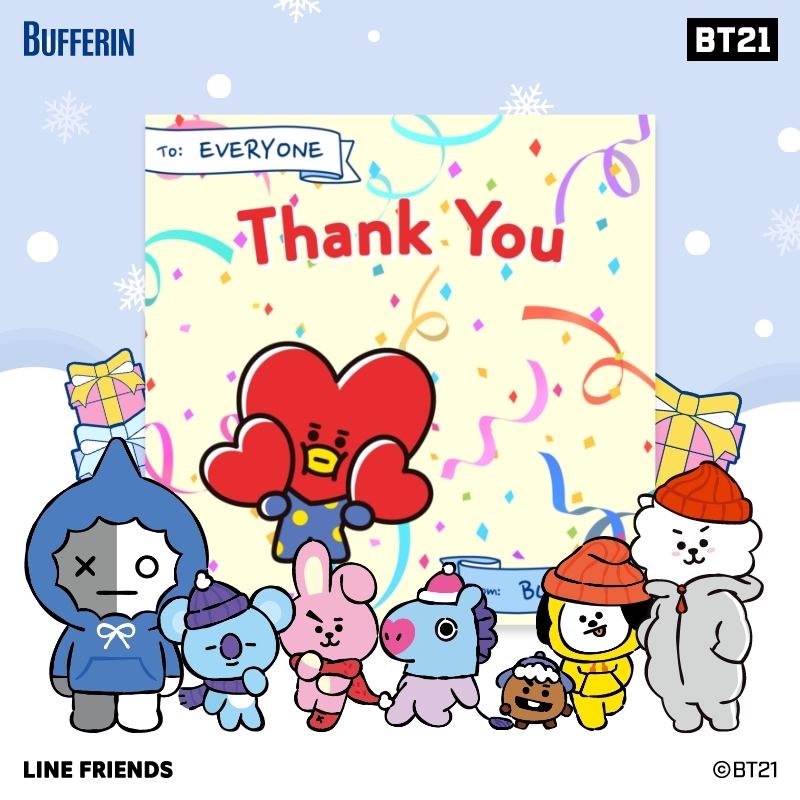 ／
#グリーティングカードメーカー で
たくさん愛を届けてくれて
ありがとう❤️
＼

#バファリン #BT21 キャンペーンに参加して遊んでくれたみんな、ありがとう！これからみんなに愛を届けていくよ💕

※本キャンペーンは終了しています
