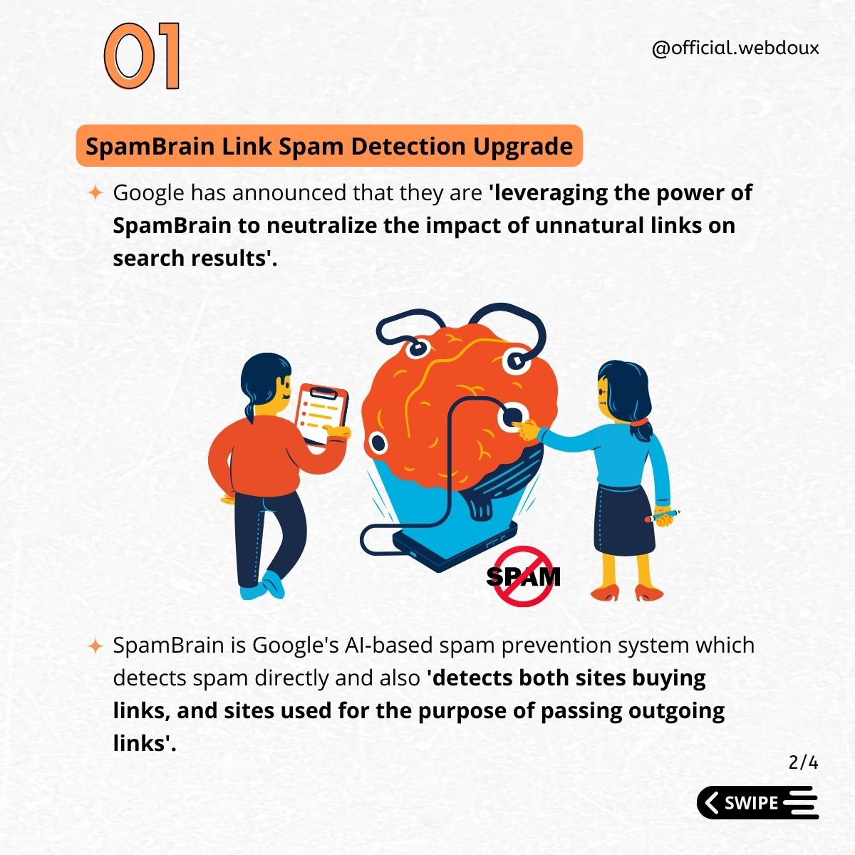 Webdoux's tweet image. Google Unleashes December 2022 Link Spam Update With SpamBrain AI.
.
.
&lt;&lt; Swipe left to know more!
#Google #SpamUpdate #SpamBrain #AI #ArtificialIntelligence #December #DigitalMarketingAgency #DigitalMarketing #BrandDevelopment #BrandGrowth #Webdoux #Chennai