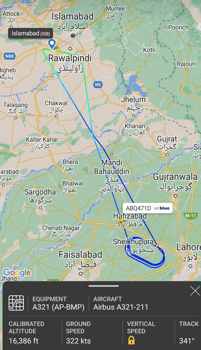 OnlyPlanes06's tweet photo. Airblue - Airbus A321-231 [AP-BMP]  diverted two times to Islamabad today while coming for Lahore first from Jeddah as flight PA471 then from Islamabad as flight ABQ471D.

Don't know what leads them to come for second time as flights were still holding at LHE when they took off. https://t.co/KOHO8vQcnA