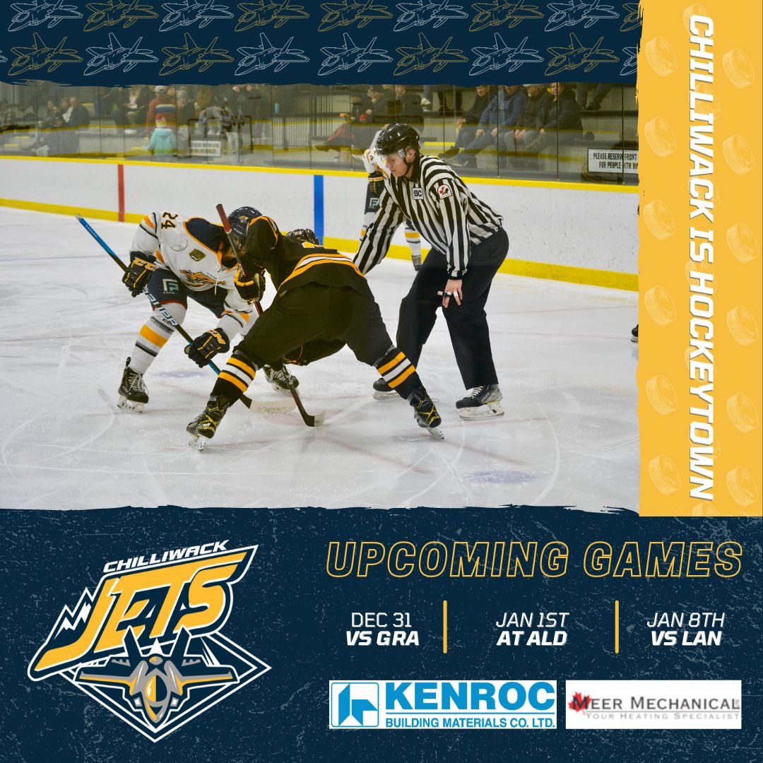 ChilliwackJets's tweet photo. Jets Hit Turbulence.. π©οΈ
π¨ Bryce (3) π©π©π©, Larochelle
π Storebo
Shots 28 CHWK to 39 GRA
Thank you Jets Fans, we donβt play again at home till the New Year. We wish all you fans, friends, volunteers, players a Merry Christmas and a Happy New Year π
π»ππ
#timetorefuel https://t.co/N91d7Tx8zq