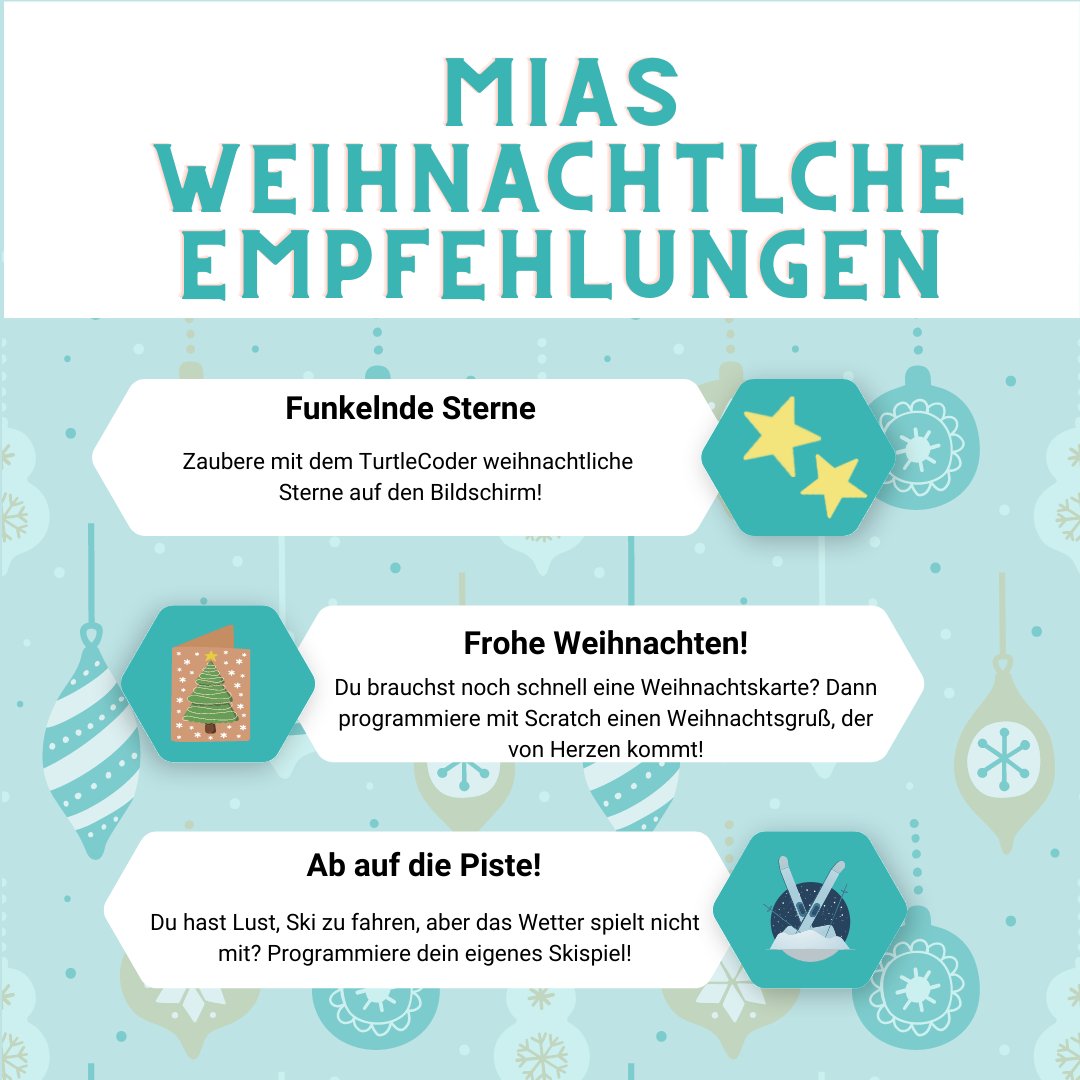 Jetzt heißt es: Warten auf Weihnachten! 🎅🏻
Nutze doch die Zeit und schau dir Mias weihnachtliche Empfehlungen auf YouCodeGirls an! 🎄Den Link findest du oben in der Bio ☝️
#weihnachten #miasempfehlungen #programmieren #coding #twlz #digitalebildung #youcodegirls #eiskalt