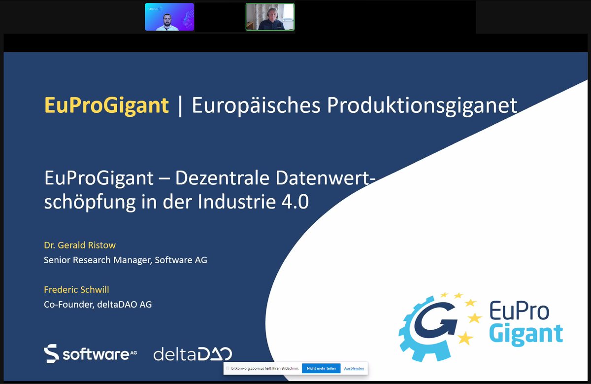 Decentral value creation in #industry40? 🤔

Last week, partners Dr. Gerald Ristow (<a href="/SoftwareAG/">Software AG</a> ) and <a href="/fr3deric_/">Frederic</a>  (@deltaDAO) were at <a href="/Bitkom/">Bitkom</a> AK #Blockchain to showcase self-sovereign, decentral value creation in a #manufacturing ecosystem, within the #GaiaX #dataeconomy