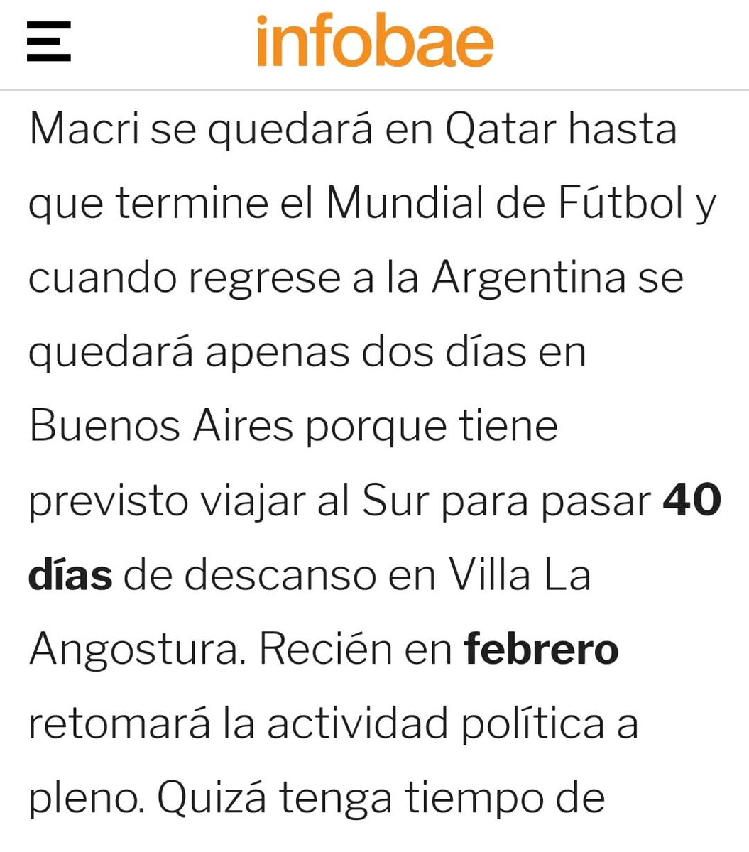 <a href="/PradoNahuel/">Nahuel Prado</a> Y ahora llega y se va 40 días de "descanso" a Villa la Angostura. 
True.