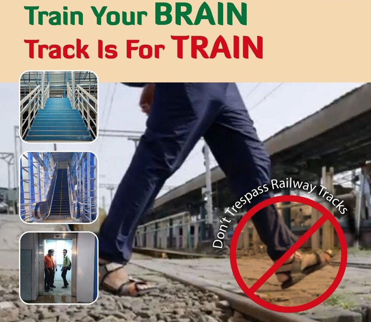 rpfnerljn's tweet photo. #OperationYatriSuraksha
"Your life is precious."
Do not trespass railway tracks as it can be fatal. Lifts, escalators and FOBs have been provided for passengers to change platforms in an easy, safe &amp; convenient manner. 
#TicketToSuraksha @drmljn @RPF_INDIA @rpfner https://t.co/LuJtu5NBup