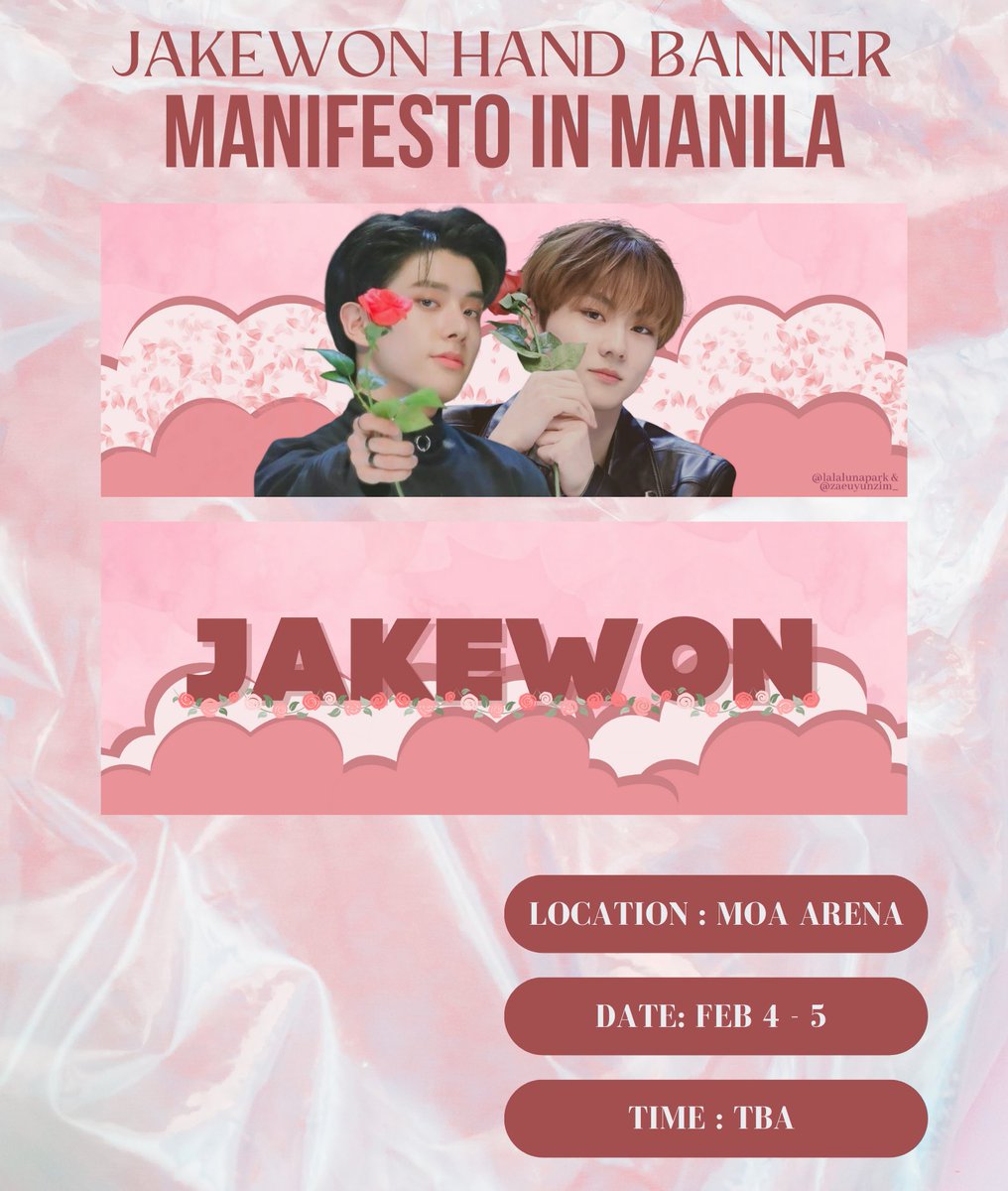 lalalunapark's tweet photo. enhypen world tour manifesto in manila 

✦ jungwon and jakewon hand banner✦
by: @lalalunapark &amp; @zaeyunsim_ 

— like &amp; rt to spread !
— strictly 1:1 ratio
— trades &amp; donations : open
— for donations, you can dm me po!

#MANIFESTO_IN_MANILA https://t.co/BgB6r2q3H9