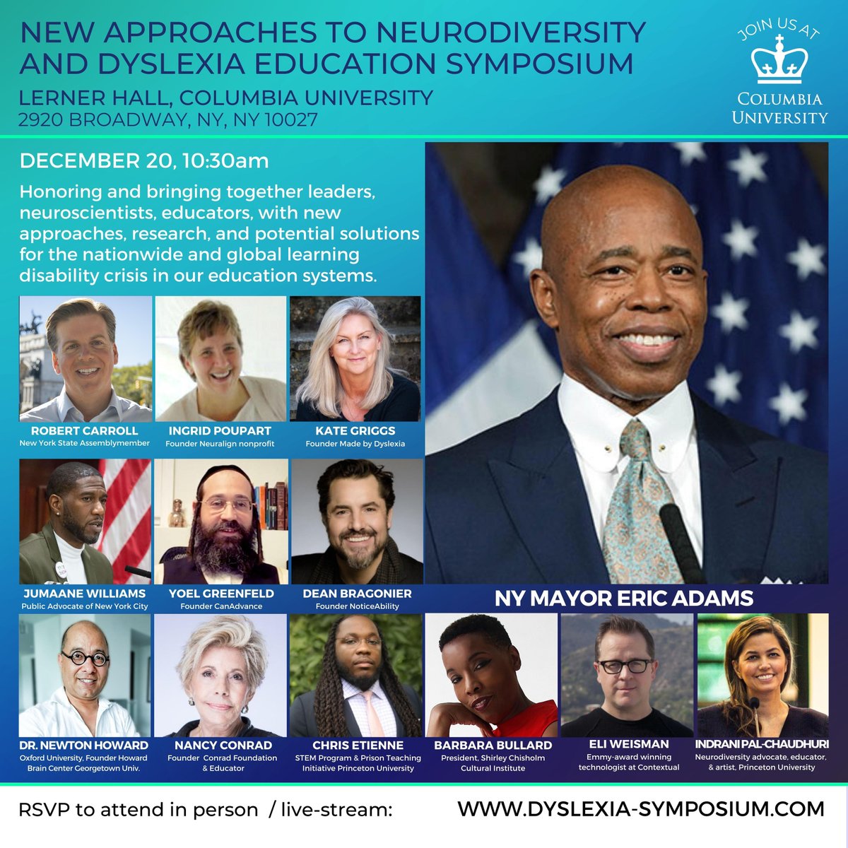 New Approaches to Neurodiversity and Dyslexia Education at Lerner Hall, Columbia University, December 20, 10:30am ET.
RSVP to attend or watch the live-screening! bit.ly/3PxOpXq <a href="/Bobby4Brooklyn/">Assemblymember Robert Carroll</a> <a href="/NYCMayor/">Mayor Zohran Kwame Mamdani</a> 

#neuralign #HowardBrainCenter #neurodiversity #dyslexiaeducation