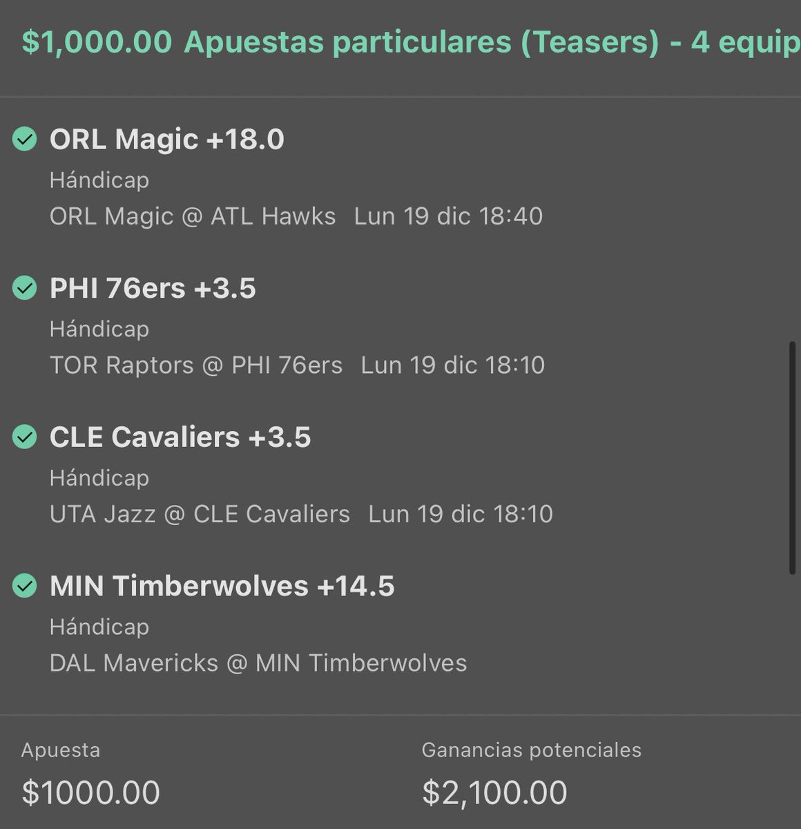 PicksPicks5's tweet photo. BOOOOOOMM!!! 

Ganamos nuestras 2 apuestas fuertes de #NBA nuestro Teaser por tercera vez consecutiva y el FREEPICK 

Increíble noche 🏀🔥

¿Qué esperas para venir al vip? 

Magic ✅
Spurs ✅
Teaser ✅
Bucks ✅ https://t.co/TAf4taqQP2