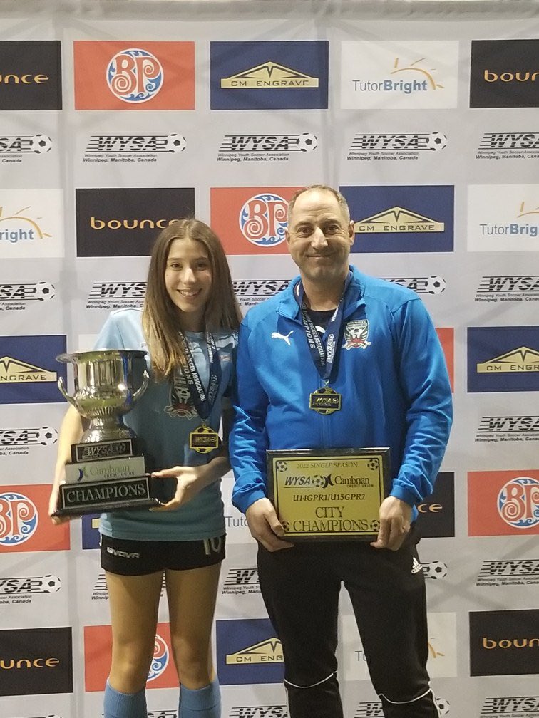 BongioGio's tweet photo. Very proud Coach/Dad of my daughter Kayla for winning the u14 girls Wysa league. @BongioGio @phnxsoccer @WpgSoccer https://t.co/A0xYOVX7U8