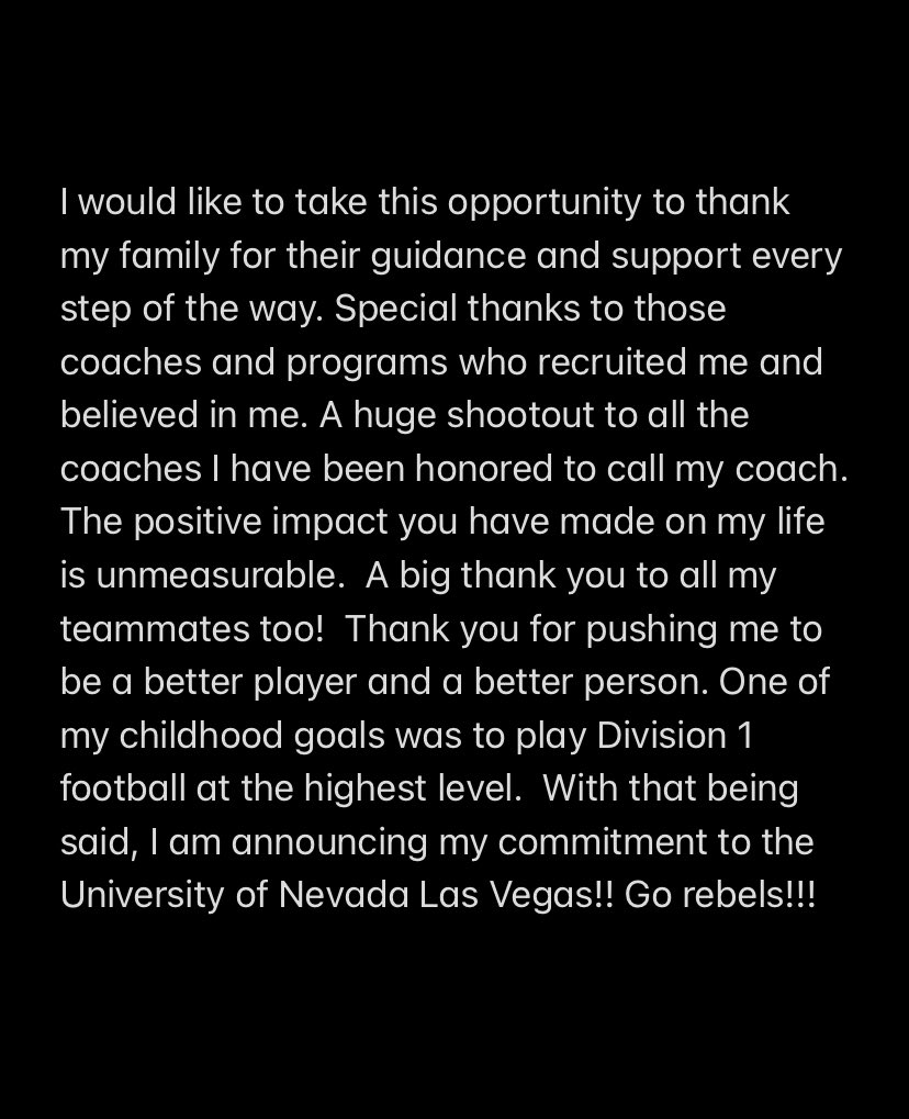 Committed! @unlvfootball @CoachBPetrino @Coach_Odom @CoachBojay @VanceVice @mrlongshore @Damon_Magazu